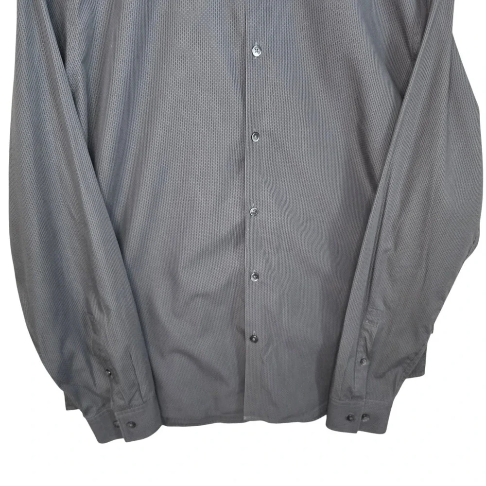 Calvin Klein Shirt Mens Large Gray Button Up Slim Fit Cotton‎ Long Sleeve Career